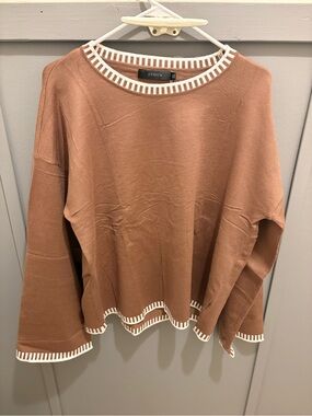 Zesica Oversized Brown Scoop Neck Sweater